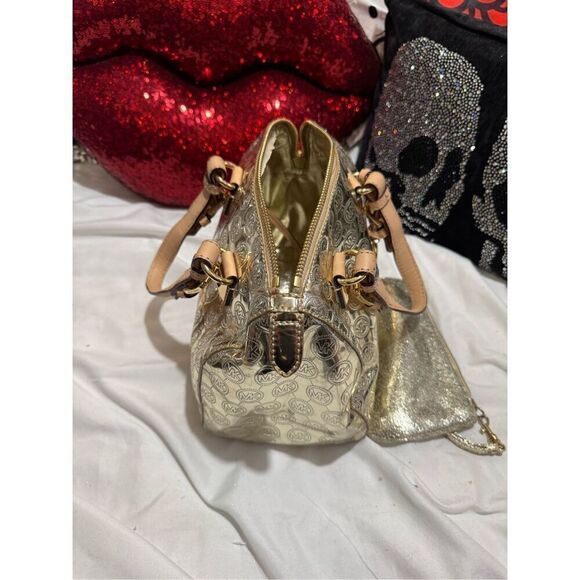 Mk michael Kors gold patent leather signature jet set mini  hand bag purse bag - Picture 3 of 10